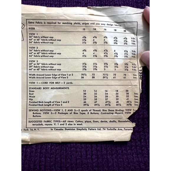 Simplicity 1350 Pattern house coat robe 1950s sz 14 bust 32 - Picture 4 of 4